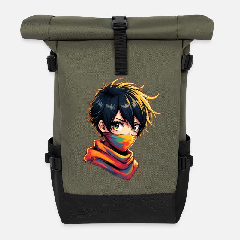Ninja coloré avec mascarade - Sac à dos roll top - olive/noir