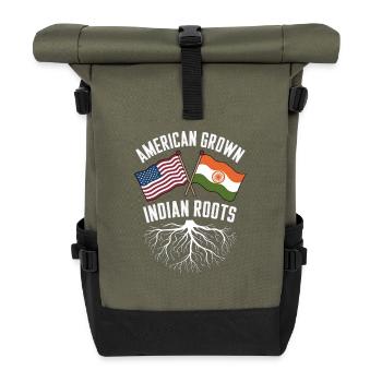 Amerikanisch gewachsene indianische Wurzeln Flagge Design - Rolltop Rucksack - Olive/Schwarz - Vorne