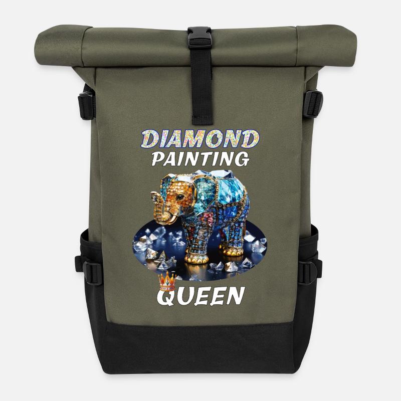 DIAMANTEN ELEFANT DIAMOND PAINTING QUEEN - Rolltop Rucksack - Olive/Schwarz