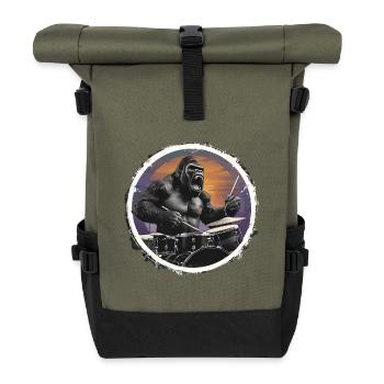 Drum Gorilla Vintage Music Gift - Roll Top Backpack - olive/black - Front