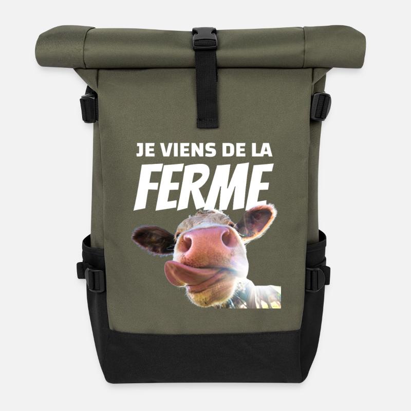 COW: I COME FROM THE FARM - Roll Top Backpack - olive/black