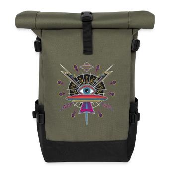 Œil mystique qui voit tout dans le style OVNI rétro - Sac à dos roll top - olive/noir - Devant