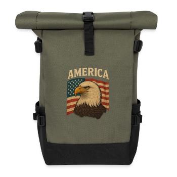 Amerikanisches Patriot-Design - Rolltop Rucksack - Olive/Schwarz - Vorne