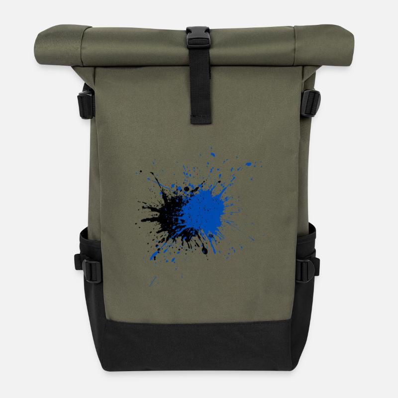 Kreativer blauer Farbspritzer Druck - Rolltop Rucksack - Olive/Schwarz