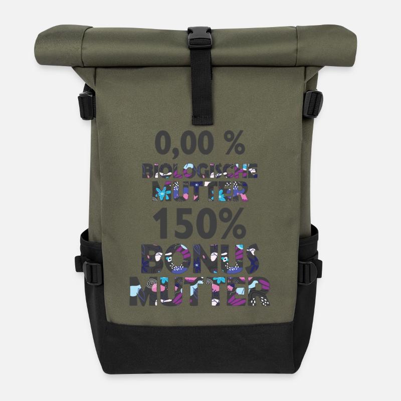 Mutter Mama Bonus Stiefmutter Muttertag Geschenk - Rolltop Rucksack - Olive/Schwarz