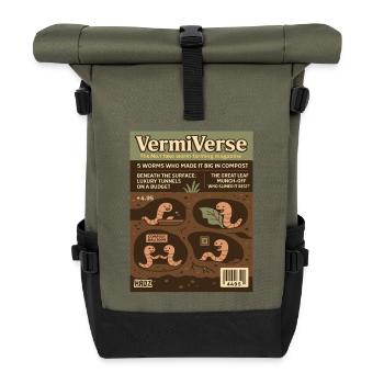 VermiVerse Worm Farming Parody Magazine - Roll Top Backpack - olive/black - Front