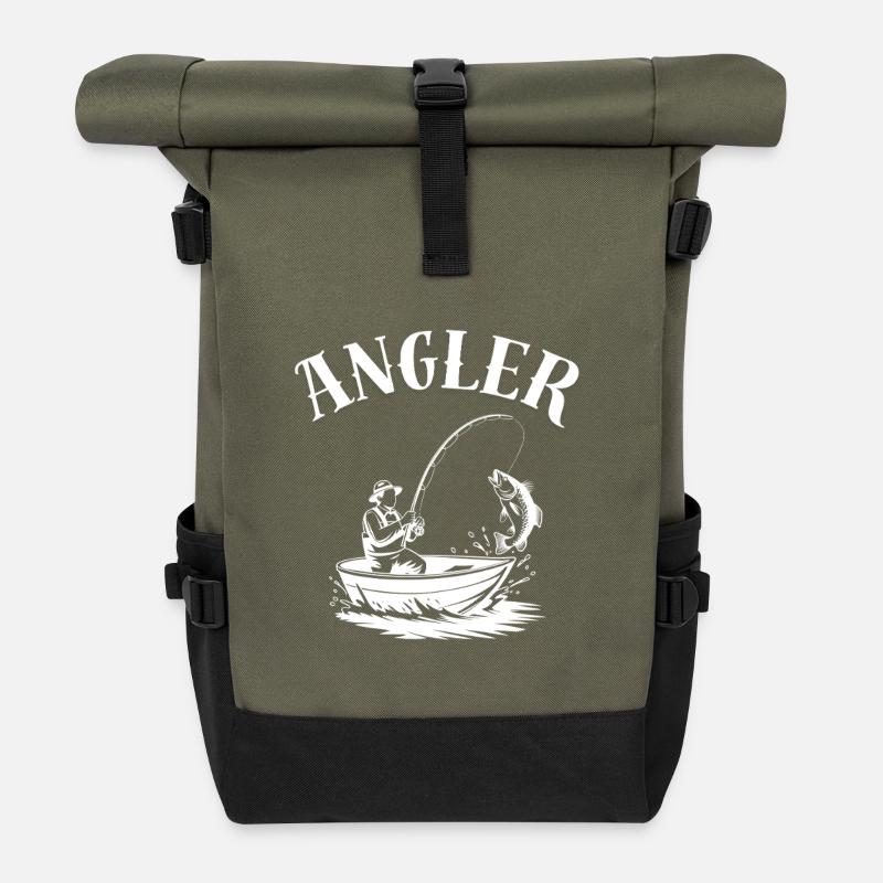 Angler Shirt for Birthday - Roll Top Backpack - olive/black