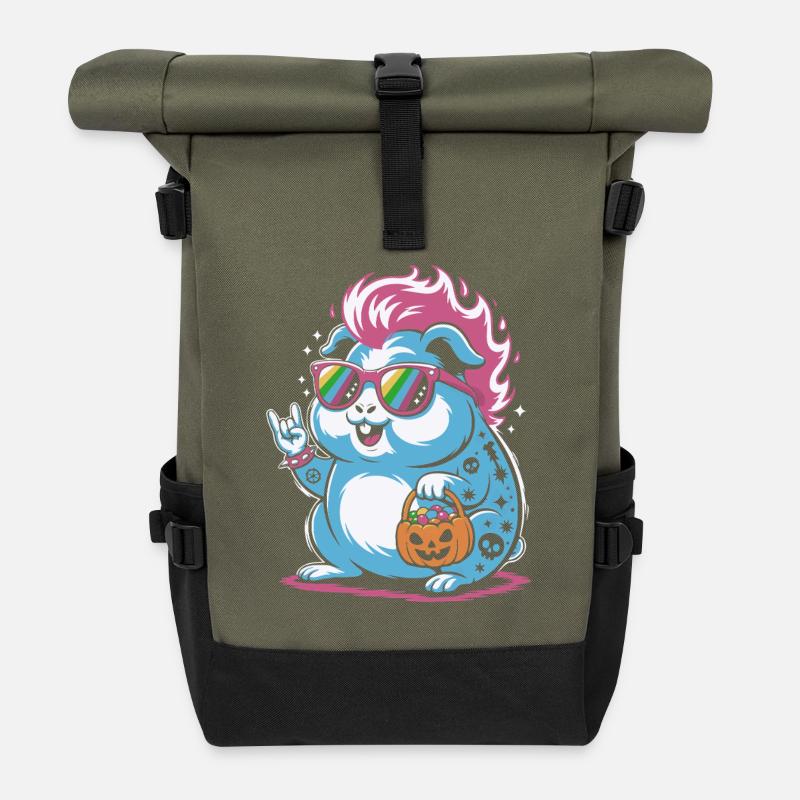 Punk Hamster Cochon d’Inde Halloween - Sac à dos roll top - olive/noir