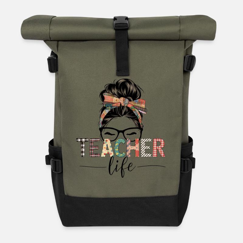 Teaching life in a colourful style - Roll Top Backpack - olive/black