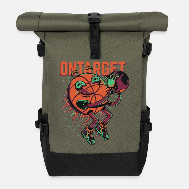 Cartoon Basketball - Roll Top Backpack - olive/black