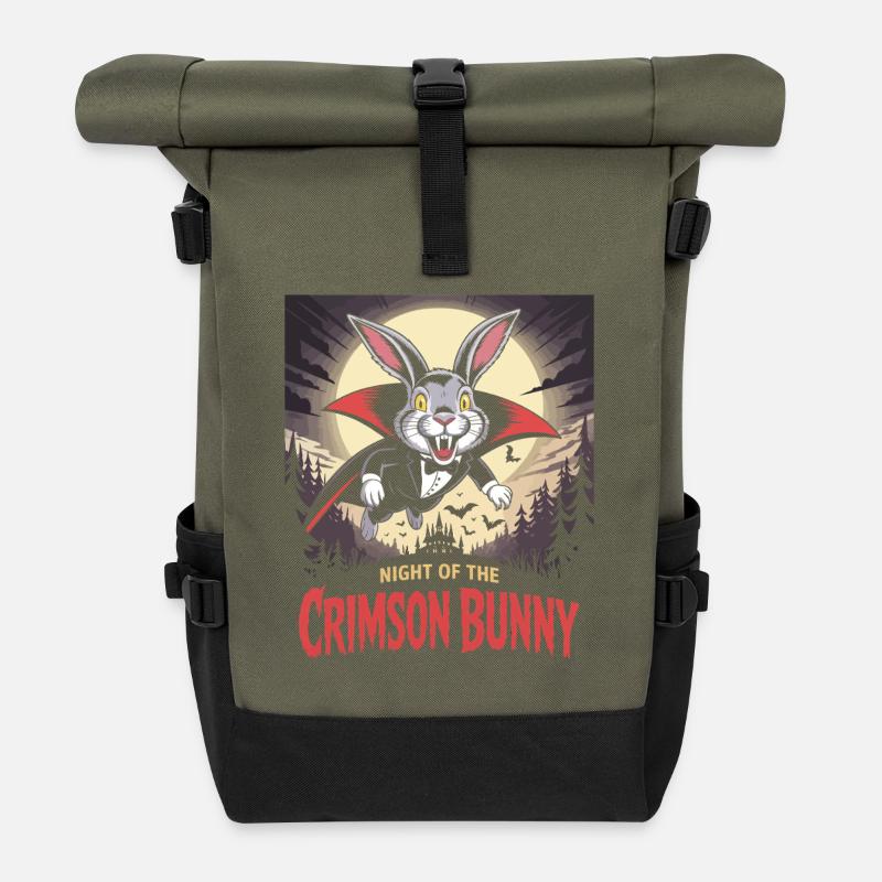 La Nuit du Lapin Pourpre - Bunny Design - Sac à dos roll top - olive/noir