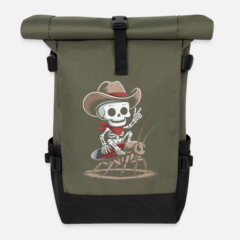 Skeleton cowboy on cockroach - Roll Top Backpack - olive/black