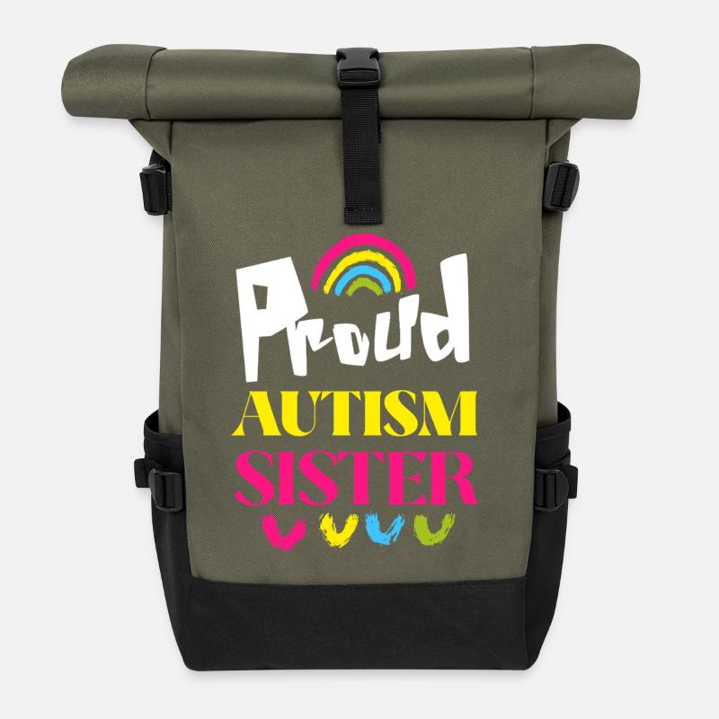 Fière sœur de l’autisme Soutenez la sensibilisation à l’autisme - Sac à dos roll top - olive/noir