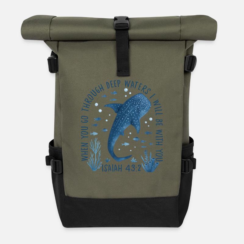 Chemin profond Isa 43:2 sous l’eau - Sac à dos roll top - olive/noir