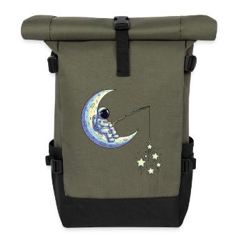 Astronaut Fishing Humor - Roll Top Backpack - olive/black - Front
