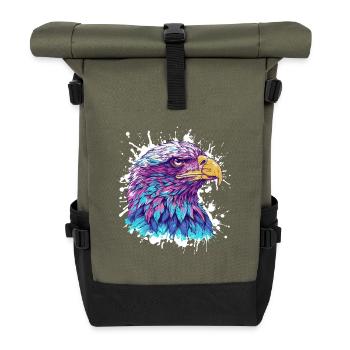 Peinture à l’aquarelle colorée tête d’aigle - Sac à dos roll top - olive/noir - Devant
