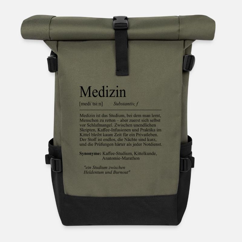 Unispruch "Medizin" Student Geschenk, Studenten - Rolltop Rucksack - Olive/Schwarz
