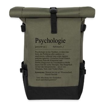 Unispruch "Psychologie" Geschenk, Studenten - Rolltop Rucksack - Olive/Schwarz - Vorne