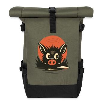 Pigs piggy in mud cartoon design - Roll Top Backpack - olive/black - Front