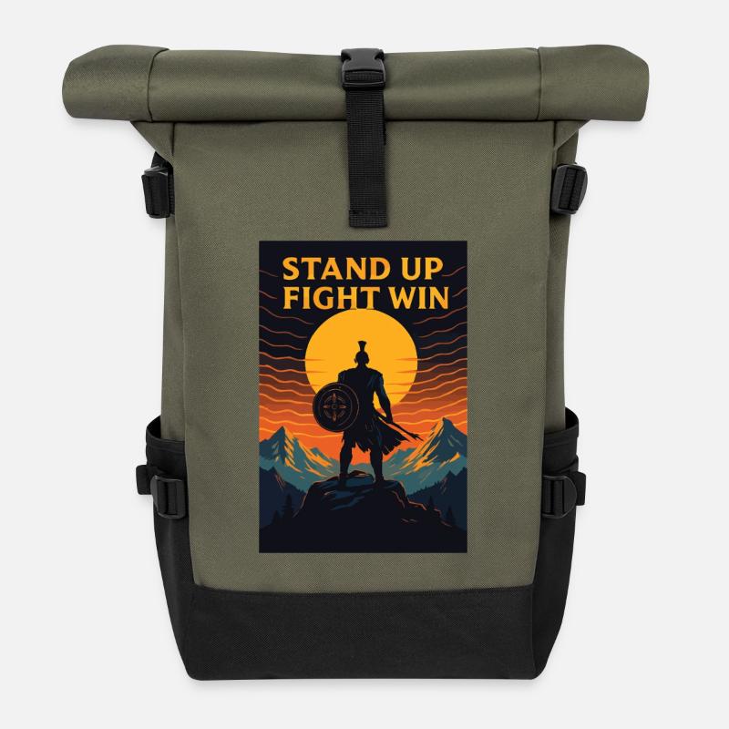 Stand Up Fight Win Warrior - Roll Top Backpack - olive/black