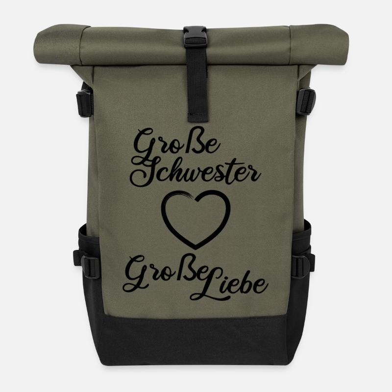Big Sister Big Love - Roll Top Backpack - olive/black