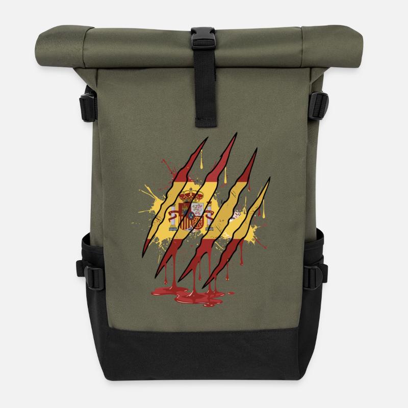 Kratzspur Spanien Flagge Kralle Grunge Style - Rolltop Rucksack - Olive/Schwarz