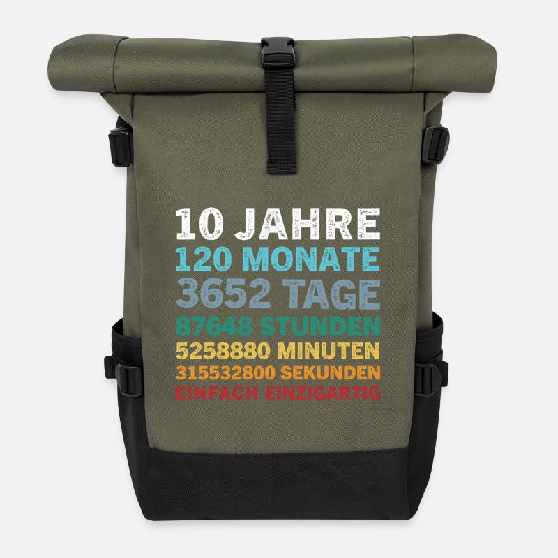 10. Geburtstag Alter 10 Jahre 120 Monate Lustig - Rolltop Rucksack - Olive/Schwarz
