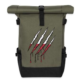 Polen Flagge Kralle Grunge Polska Kratzspur - Rolltop Rucksack - Olive/Schwarz - Vorne