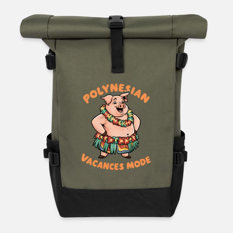 Polynesisch Urlaub Mode Exotisch Tropisch Stil - Rolltop Rucksack - Olive/Schwarz