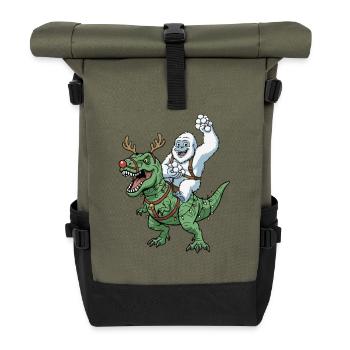 Yeti chevauche T-Rex dinosaure de Noël drôle - Sac à dos roll top - olive/noir - Devant