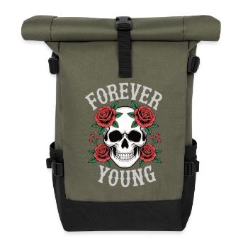 Forever Young Skull Rosen - Rolltop Rucksack - Olive/Schwarz - Vorne
