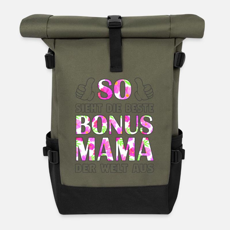 Bonus Mama Mutter Muttertag Stiefmutter Geschenk - Rolltop Rucksack - Olive/Schwarz