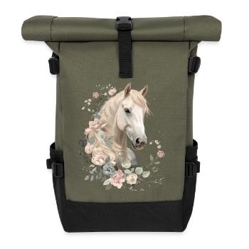 Hengst mit Blumenkronen - Rolltop Rucksack - Olive/Schwarz - Vorne