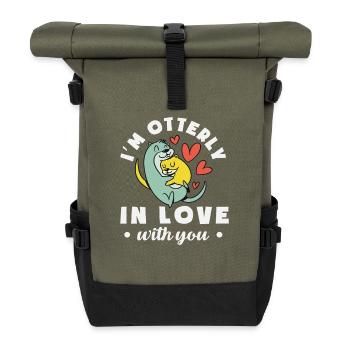 Seeotter Cartoon Verliebt - Rolltop Rucksack - Olive/Schwarz - Vorne