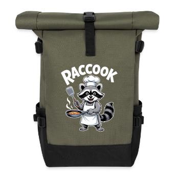 Raccook Raccoon Chef Pun Kitchen Humor - Roll Top Backpack - olive/black - Front