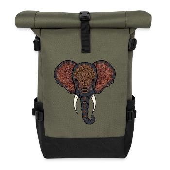 Mandala Elephant Head - Roll Top Backpack - olive/black - Front