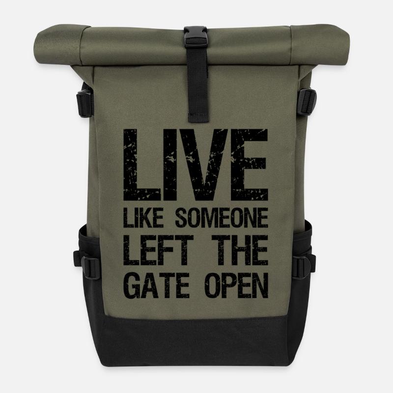Lebe so, als hätte jemand das Tor offen gelassen komisch - Rolltop Rucksack - Olive/Schwarz