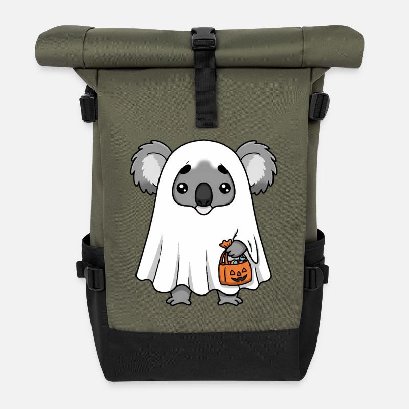 Koala Ghost Halloween Tee - Roll Top Backpack - olive/black