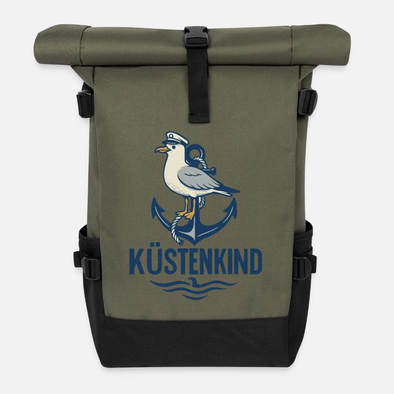 Küstenkind Anker Seemotiv - Rolltop Rucksack - Olive/Schwarz