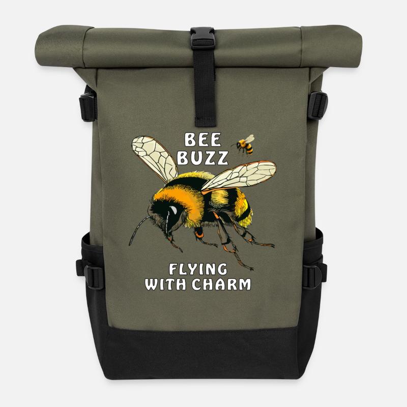 HUMMELN BEE BUZZ FLYING WITH CHARM - Rolltop Rucksack - Olive/Schwarz