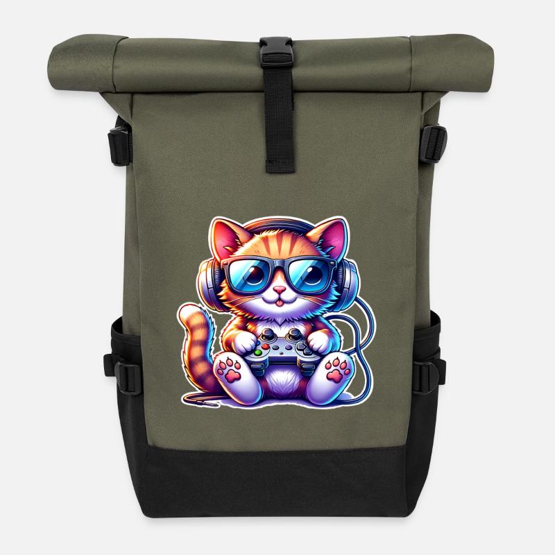 Jeux de chat - Sac à dos roll top - olive/noir