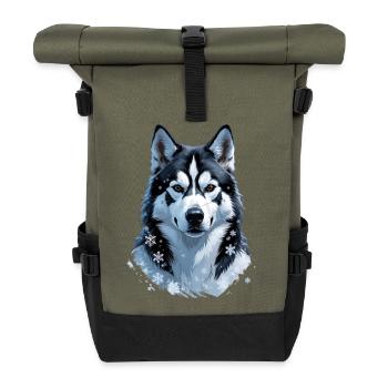 Winter Husky Portrait Art - Roll Top Backpack - olive/black - Front