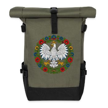 Polish Eagle Folk Art Floral Emblem - Roll Top Backpack - olive/black - Front