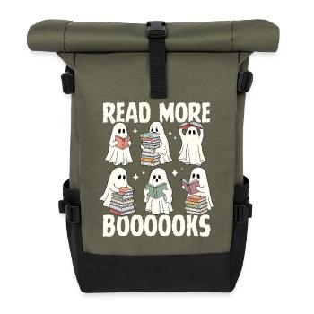 Reading ghosts and stacks of books - Roll Top Backpack - olive/black - Front