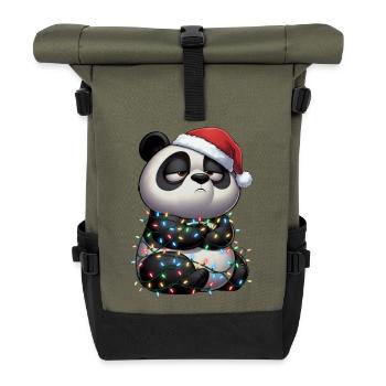 Funny Panda Christmas Fairy Lights Grumpy - Roll Top Backpack - olive/black - Front