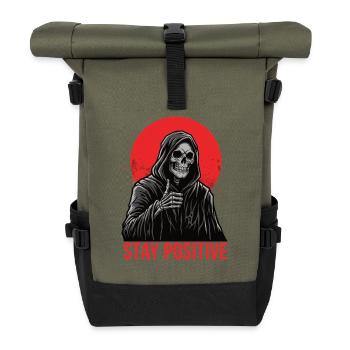 Stay Positive Skeleton Motif - Roll Top Backpack - olive/black - Front