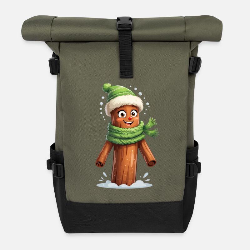 Winterbaumstumpf mit Schal - Rolltop Rucksack - Olive/Schwarz
