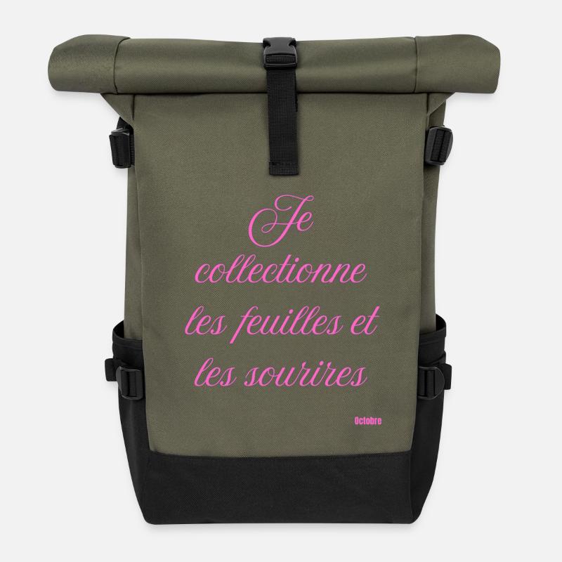 Ich sammle Blätter und lächle - Rolltop Rucksack - Olive/Schwarz