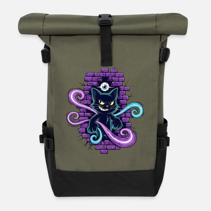 Magic Cat - Magic Cat with All-Seeing Eye - Roll Top Backpack - olive/black