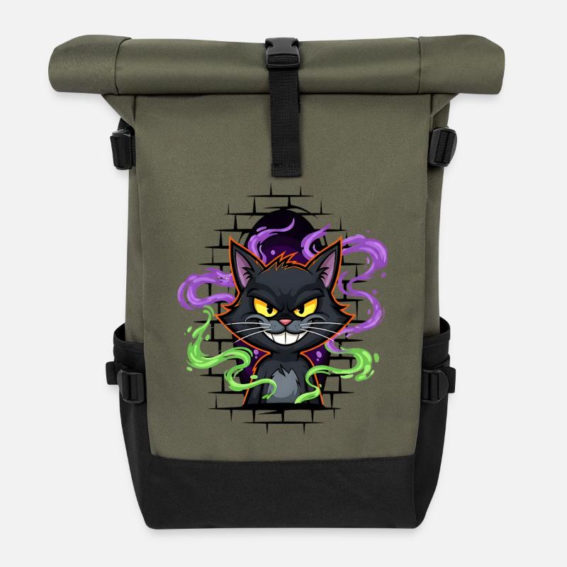 Graffiti Katze Neon - Rolltop Rucksack - Olive/Schwarz